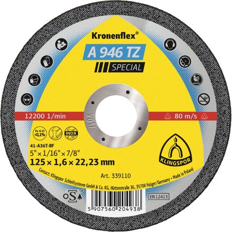Disque à tronçonner A946TZ 125x1.6mm droit 25 pcs. en boîte plastique KLINGSPOR (1/5)