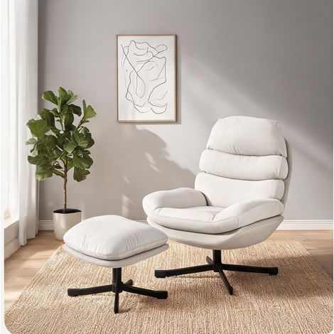 Fauteuil cremeweiß en polyester Stahl 93 x 78 x 100 cm (1/5)