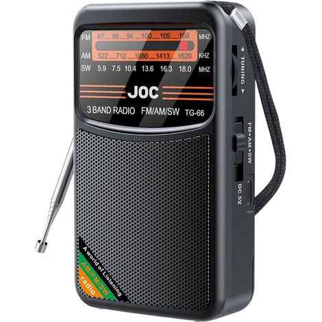 Radio FM/AM/SW Portable Rechargeable – avec Jack Casque, Couleur Noire, pour Randonnée et Maison (1/5)