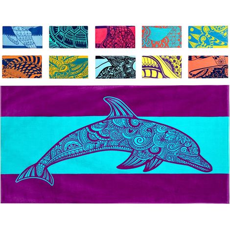 Strandtuch mit tropischen Fischen (86 x 160 cm) – Knallrotes und blaues, faltbares Strandtuch aus 100 % Baumwolle – Farbenfrohes Badetuch – Türkisfarbenes Strandtuch