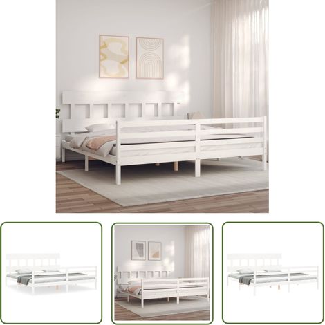 The Living Store Massivholzbett mit Kopfteil Weiß 200x200 cm - Holzbett - Massives Kiefernholz - Weißes Bett - Boxspringbetten - Lattenrost (1/5)