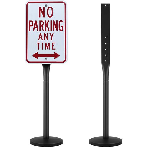 VEVOR Segnaletica in Ghisa 121,92 cm Supporto per Segnaletica in Acciaio Resistente Portatile, Base in Plastica Rigida, Supporto per Segnaletica con Canale a U per Cortile, Intersezione Traffico, Nero (1/5)