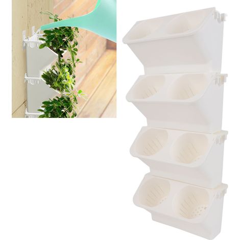 Estantería vertical para plantas de pared, PP blanco, 57 x 24 cm, 33 piezas, para balcón y decoración de interiores. (1/5)