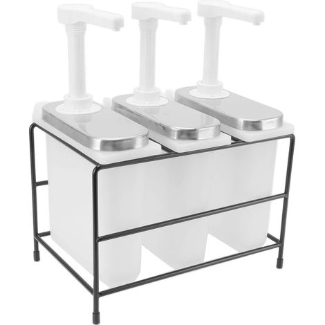 Condiment Pump Dispenser, Stainless Steel and Plastic Syrup Pump Dispenser with 3 Sauce Pumps, 35ml Manual Press Design, Removable 2L Reservoir (1/5)