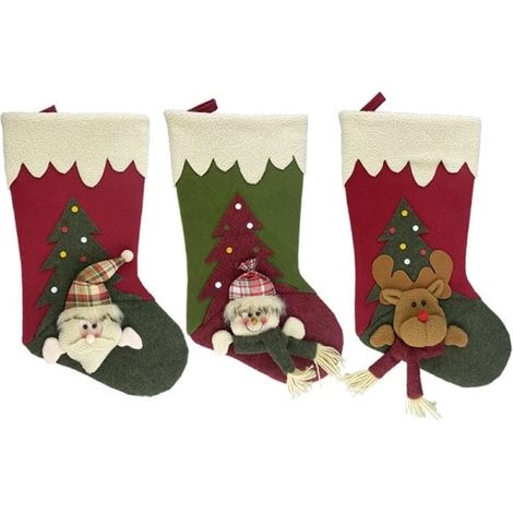 Lot de 3 bas de Noël (Père Noël, bonhomme de neige, orignal) - Cadeaux de Noël pour enfants (1/5)