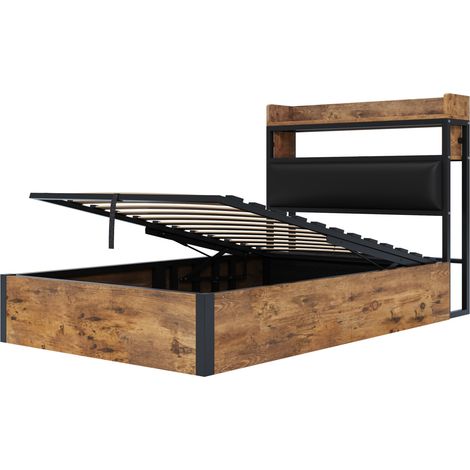 Polsterbett mit Bettkasten 90 x 200 cm, hydraulischer Hebemechanismus, USB, schwarz (1/5)