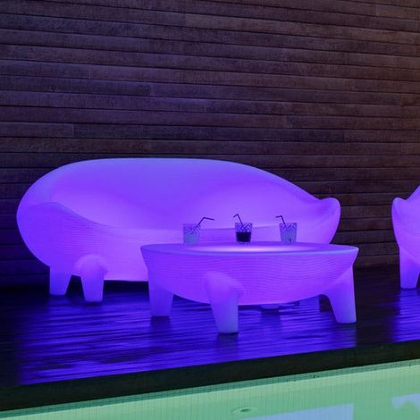 MARTINICA Mesa de centro de 35 cm de altura con luz y carga solar o a pilas para interior y exterior. Luz RGB (1/4)