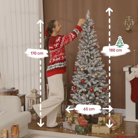 Sapin de Noël enneigé, 180 lumières LED, 11 effets différents, 479 branches, 65 cm de diamètre x 180 cm de hauteur, vert et blanc (1/5)