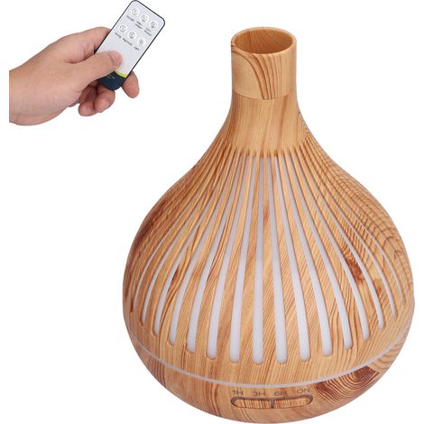 Diffuseur d'huiles essentielles en bois 400ml avec télécommande, veilleuse d'ambiance, humidificateur 100-240V (version télécommande bois clair, prise UE) (1/5)