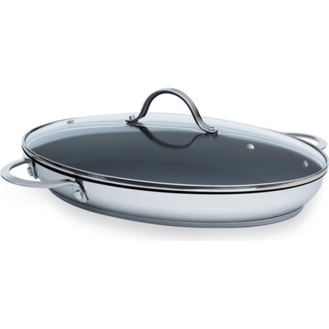 Kelomat Sartén de pescado Perfect 38x26 cm con tapa de cristal acero inoxidable inducción