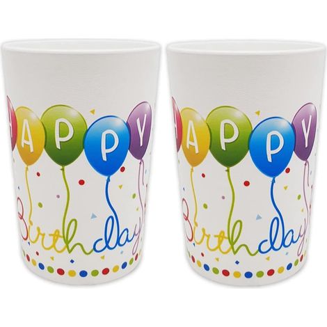 Vasos ecológicos con globos de feliz cumpleaños, 230 ml, 2 unidades.