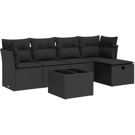 Set Divano da Giardino 6 pz con Cuscini Nero in Polyrattan vidaXL (1/5)