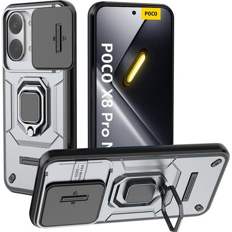Custodia per Xiaomi Poco X8 Pro Max, con supporto per fotocamera, colore argento (1/5)