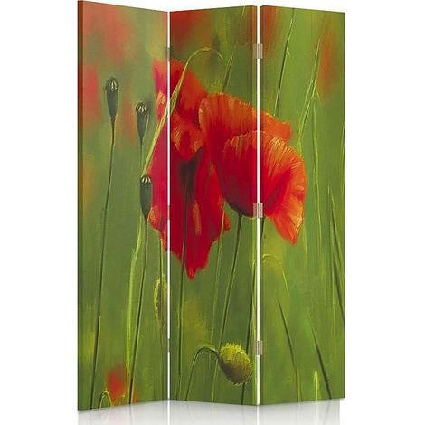 Paravent Maki 2 Design Coquelicots - Séparateur de Pièce Moderne - 110 x 180 cm - 1 face déco, 1 face noir (1/5)