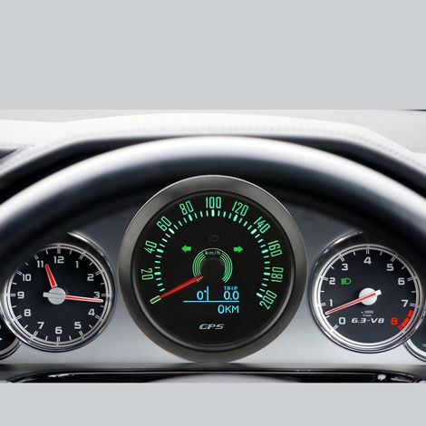 Multifunktionaler 3-in-1 GPS-Drehzahlmesser 200 MPH für Boote, Autos, Wohnmobile und Motorräder, 85 mm, 9-32 V, mit 7-farbiger Hintergrundbeleuchtung, schwarzem Zifferblatt und schwarzer Abdeckung. (1/5)