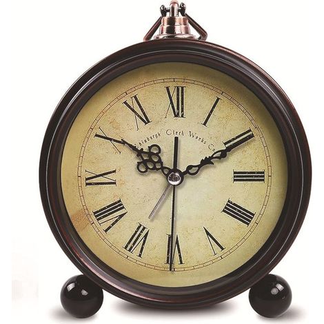 Horloge analogique rétro sans tic-tac, horloge de chevet et de table vintage silencieuse, petite horloge à piles pour chambre à coucher (1/5)