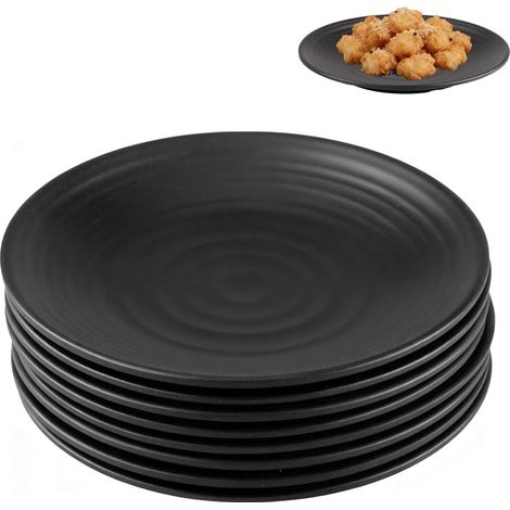 8 pièces Assiettes à Apéritif Assiettes à Dessert Noires Assiettes Rond en Mélamine 15 15 1.8 cm,pour pizza,pâtes,pain,snacks,salade,healthy Vaisselle incassable réutilisable (1/5)