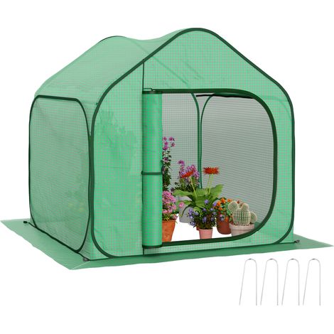 Mini serre pop-up petite serre légumes plante fleurs avec porte à fermeture éclair en PE 150 x 148 x 148 cm vert
