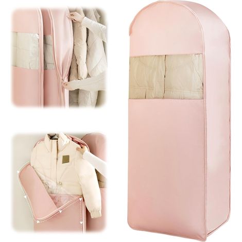 Housse Vetement Suspendu avec Fermeture éclair Auto-compressante, Housse de Rangement peu Encombrant pour Doudounes, Sac de Protection Respirant pour Manteaux Costume, 1Pc (Rose) (1/5)