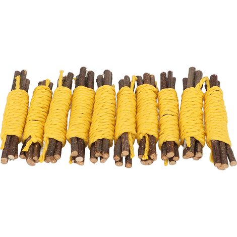 Bâtons à mâcher pour Hamster, 10 pièces, Branches de pomme et corde en papier, jouets à mordre en bois tissés pour lapin Chinchilla jaune (1/5)