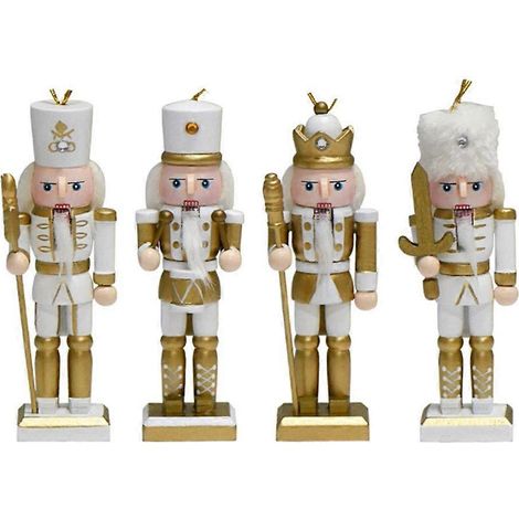 4 figurines de casse-noisettes en bois, soldats, marionnettes de Noël, roi des poupées à suspendre au sapin (1/4)