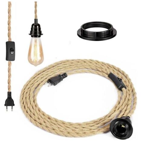 Câble en lin à double conducteur de 4,5 mètres, avec douille E27 et interrupteur, adapté aux luminaires DIY (ampoule non incluse). (1/3)