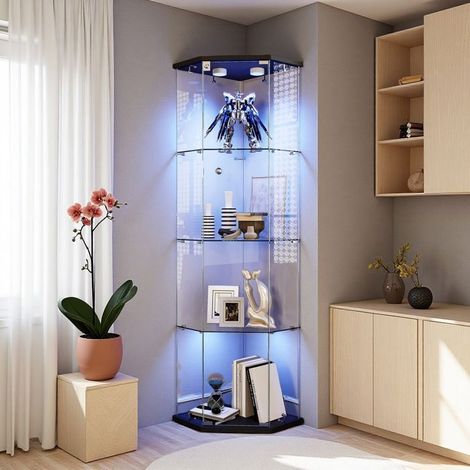 Vetrina in vetro - 162 cm - LED multicolore - Vetro temperato - Design moderno nero (1/5)