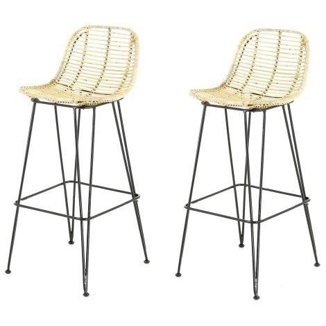Lot de 2 tabourets de bar en kubu naturel (1/2)