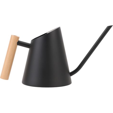 Arrosoir à long bec, 800 ml, en acier inoxydable mat pour plantes d'intérieur, manche en bois pour la maison, le jardin et les fleurs, couleur noire. (1/5)