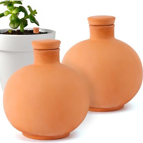 Ensemble de 2 arrosoirs en terre cuite de 12,7 cm avec couvercle en terre cuite, parfait pour arroser les plantes, avec un compartiment de rangement supérieur pour y mettre des pots, idéal pour les am (1/5)