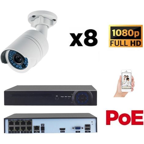 Kit vidéo-surveillance 8 caméras tube IP FullHD 1080P POE