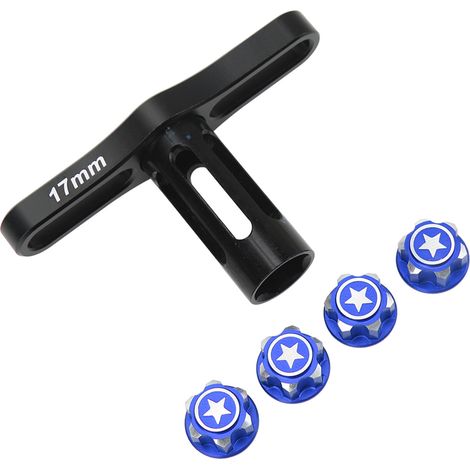 17-mm-Sechskant-Nabenmutter-Steckschlüssel, 17-mm-Sechskant-Montageschlüssel, mit 17-mm-Kupplungsnabenmutterkappe, passend für TRAXXAS 1/10 und 1/8 RC-Cars, Blau. (1/4)