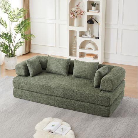 MODFU – Sofá cama modular 4-en-1 de chenilla con respaldo ajustable, 4 cojines, espuma de alta elasticidad y base antideslizante – Verde (1/5)