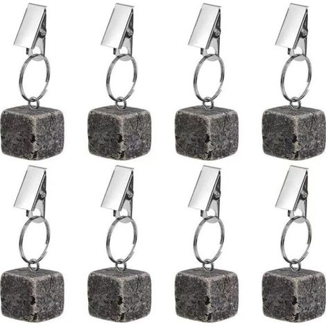 Lot de 8 poids de nappe, pierres pendantes avec pince en métal, cintres lourds en cubes de marbre, clips en acier inoxydable pour décoration, extérieur, pique-nique, dîner de famille (1/4)