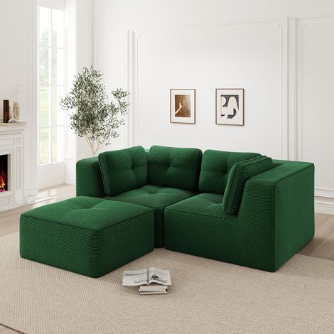 Canapé d'angle modulable et configurable, deux places, canapé en L sans cadre avec pouf amovible, tissu velours côtelé confortable, convient au salon et à la chambre, écologique. (1/5)