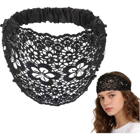 Bandeau à Perles - Accessoires Capillaires à Perles et Motifs Floraux,Bandeaux Boho Élastiques Larges pour Femmes,Pour le Mariage, les Événements Formels, le Voyage, les Vacances et le
