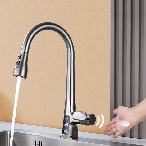 HD LED Infrared Induction Kitchen Faucet - Triple Water Modes, Smart Charging, Pull and 360° Rotation - Comfort and Water Saving (1/5)