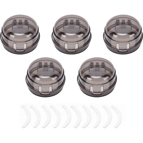 Protections de sécurité pour boutons de cuisinière, en polycarbonate rigide résistant à la chaleur, avec verrouillage enfant, pour boutons de moins de 6 cm de diamètre, noir, lot de 5. (1/5)