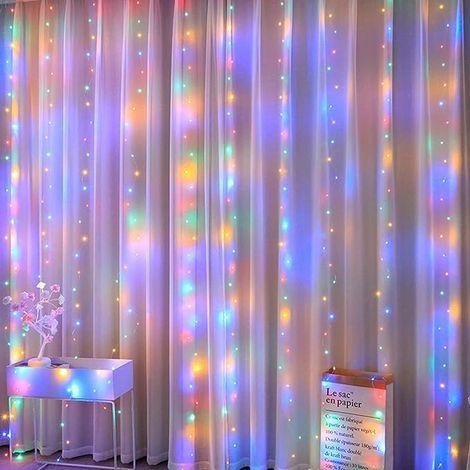 Rideau Lumineux 1X3m, Guirlandes Lumineuses 100LED Rideau Lumières, 8 Modes Scintillants Télécommande, Alimenté USB, pour Rideau de Fenêtre, Mariage, Fête, Noël, Sapin Noel (1/4)
