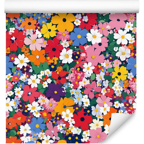 Tapete mit kleinen roten und blauen Blumen für Wohn- und Schlafzimmer, 50 x 1000 cm (1/5)