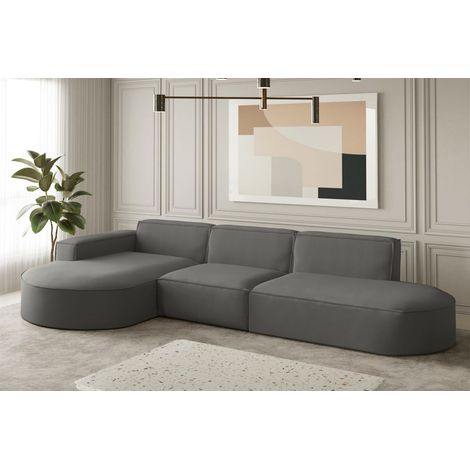 Ecksofa Designersofa PALMA in Stoff Opera Velvet Steel Ottomane Links (1/2)