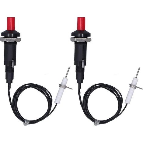 Lot de 2 allumeurs piézoélectriques (1 sortie, 2 boutons-poussoirs) avec fil d'allumage à aiguille de 1 mètre pour cheminée, four et chauffage de cuisine. (1/4)