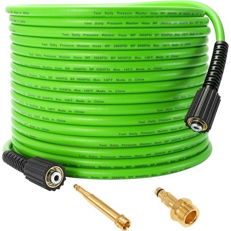 Tuyau Haute Pression 15 m x 1/4", Adaptateurs pour K2-K7 Flexible de Rechange pour Nettoyeur Haute Pression, Raccords M22-14mm, Adaptateur de Connexion Rapide, Anti-Vrille, 250 bar (1/5)