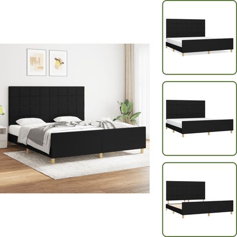 The Living Store Cama sin colchón tela negro 180x200 cm - Cama con cabecero