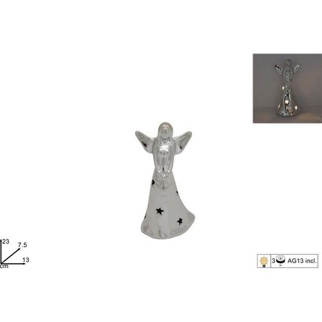 Decorazione Natale Casa Angelo Silver con Luce 20 cm
