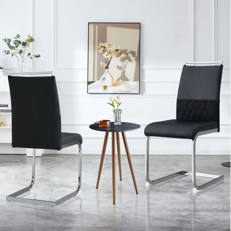 Set de 2 sillas de comedor negras de metal con respaldo ergonómico en PU y lino,42×45×95cm (1/5)