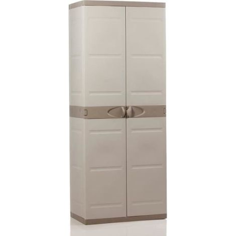 Armoire de jardin 2 portes – Dimensions 176x70x45cm – Résine beige et taupe – 4 étagères – Montage facile sans outils – Plastiken (1/10)