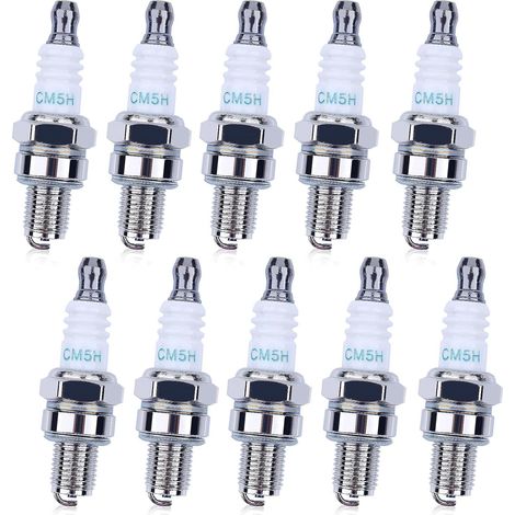 Lot de 10 bougies d'allumage compatibles CMR6H/L7T/F7TC pour moteurs 2 temps de jardin, tronçonneuses, tondeuses et pulvérisateurs - CMR5H (1/5)