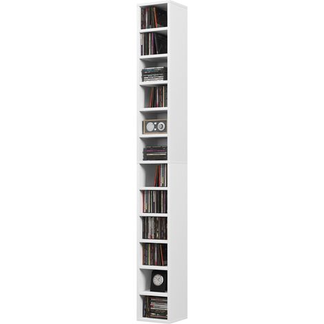 Colonna porta CD e DVD alta 21 x 20 x 175 cm salva-spazio fissaggio a parete sicuro moderno ed essenziale in MDF bianco 210001697