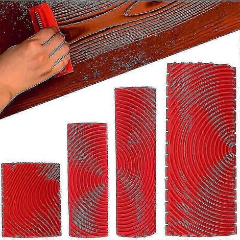 Ensemble de 4 tampons en caoutchouc imitation bois pour peinture murale texturée et décoration intérieure (1/5)